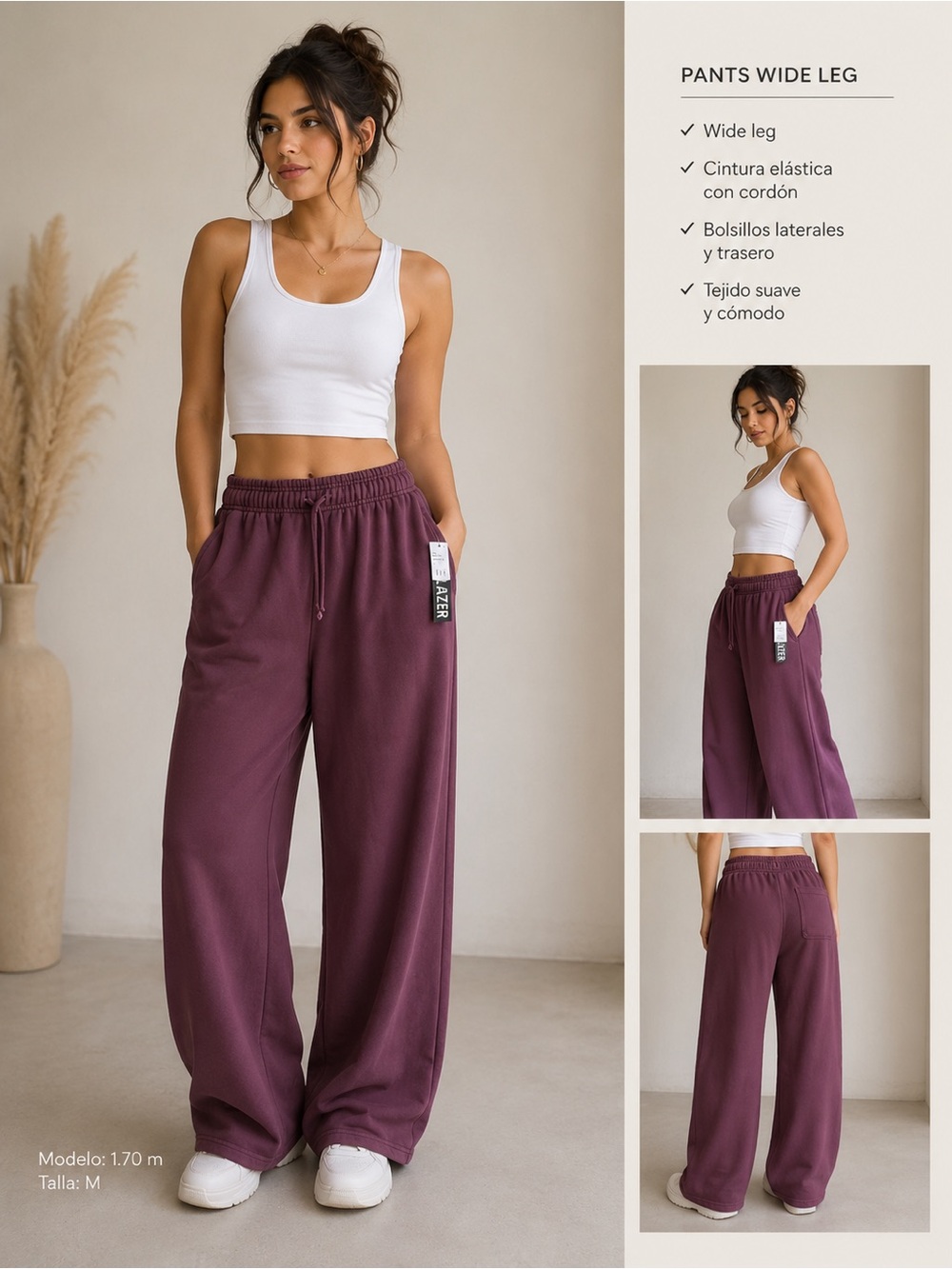 Wide Leg Sweatpants in Plum — Women's Elastic Waist